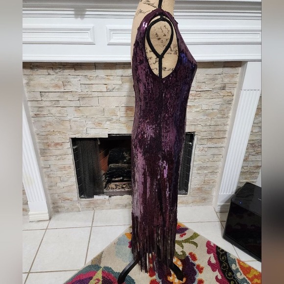 Nanette Lepore Funkytown Sequin Fringe Slip Dress purple size 10 new!! - Picture 5 of 8